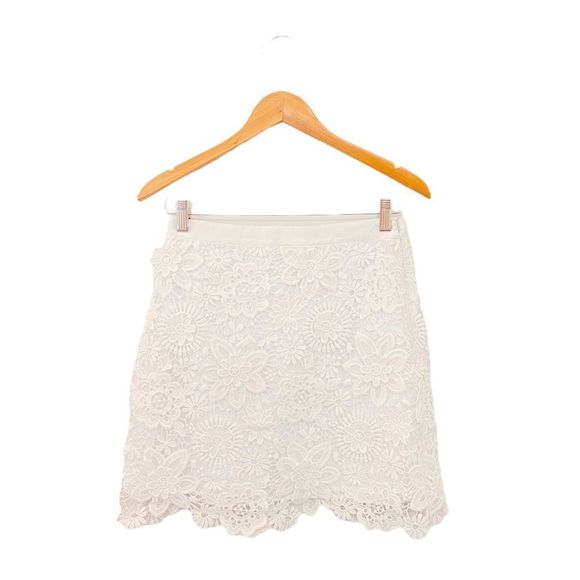 Topshop Tall Women's Sz 6 Boho Floral Print 3D Lace Mini White Skirt Clean Girl - Picture 5 of 7